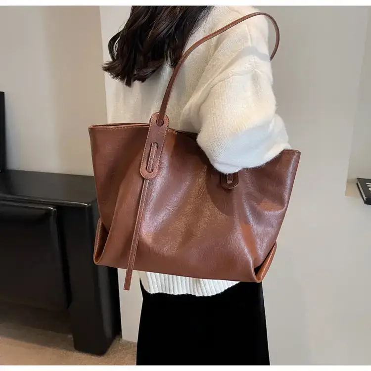 Korean Style Brown Leather Tote Bag for Women β feature 42