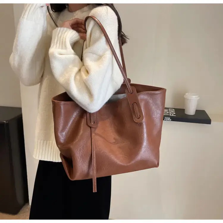 Korean Style Brown Leather Tote Bag for Women β feature 43