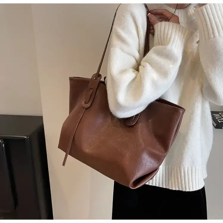 Korean Style Brown Leather Tote Bag for Women β feature 44