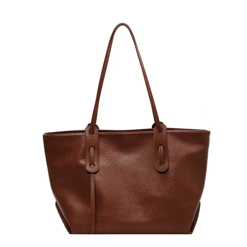 Korean Style Brown Leather Tote Bag for Women - Image 3