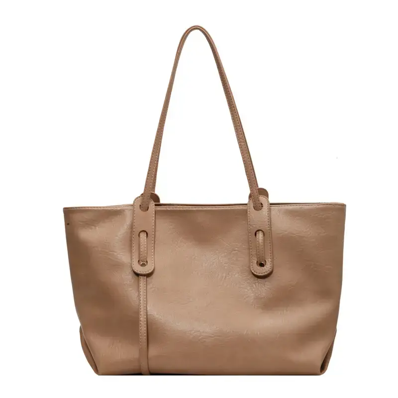 Korean Style Brown Leather Tote Bag for Women - Image 4