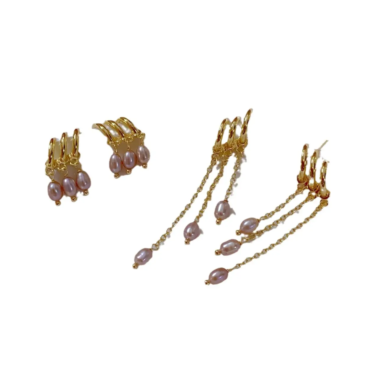 Long Silver Needle Earrings with Lavender Pearl Design