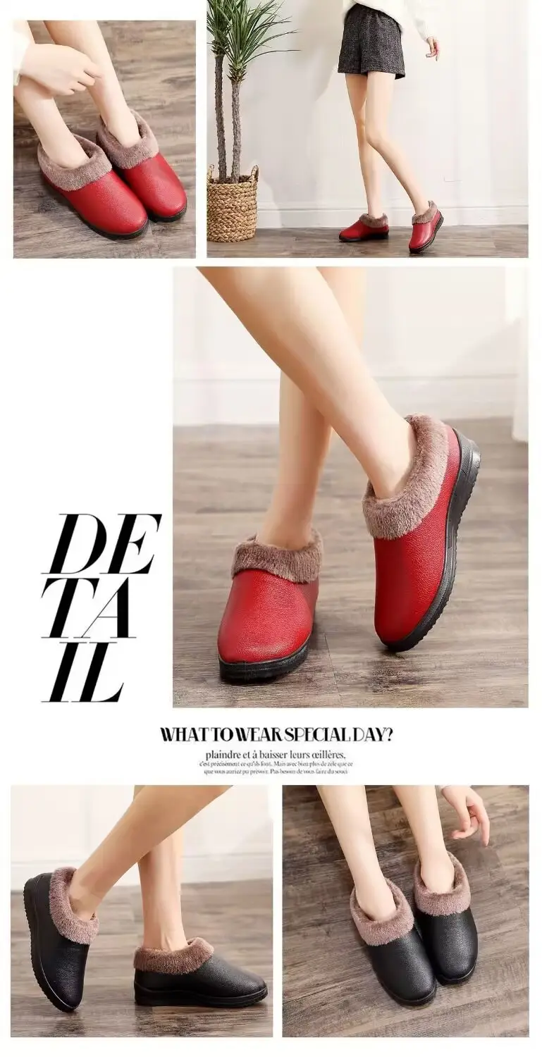 Autumn and Winter New High-end Warm Home Cotton Shoes Women's Slippers fleece-lined Comfortable Non-slip Slip-on Women's Shoes Cotton Slippers — feature 5