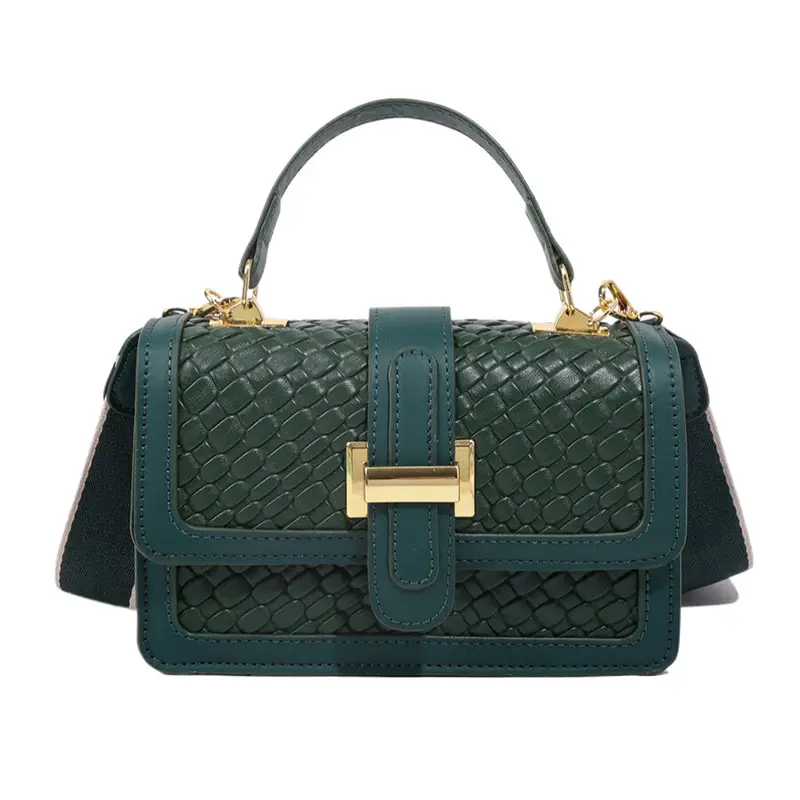 Brown Woven Crossbody Bag with Gold Clasp - Image 9