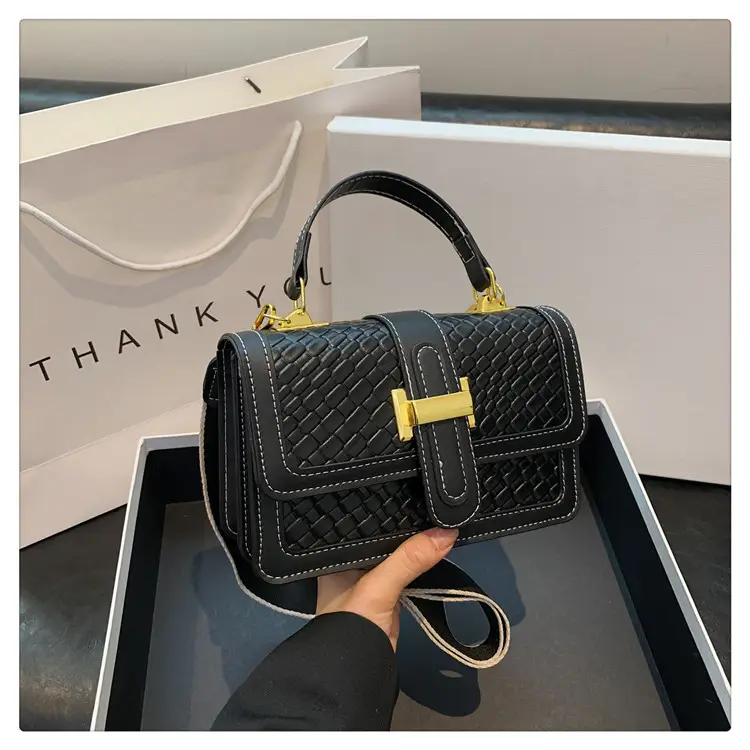 Brown Woven Crossbody Bag with Gold Clasp — feature 29