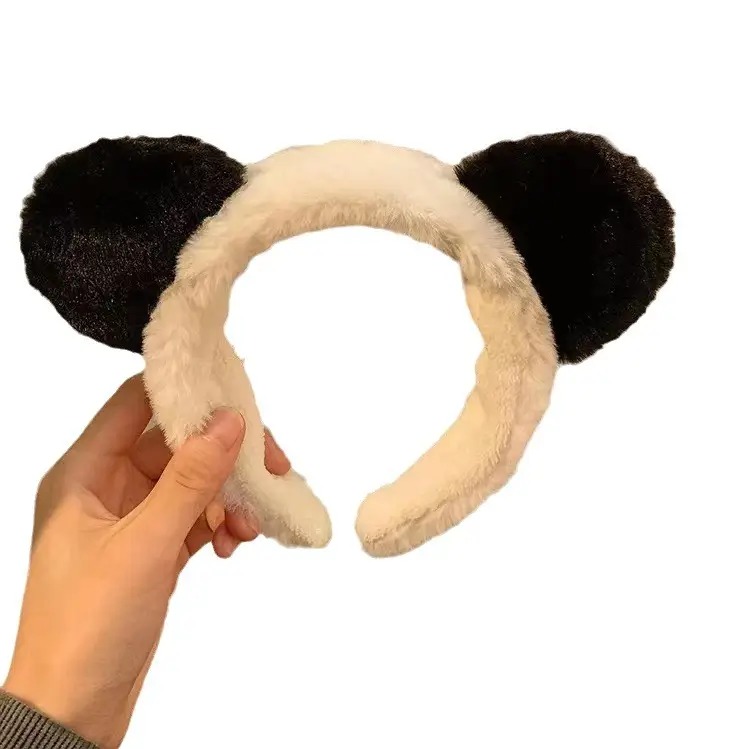 Cute Bear Ears Face Wash Headband Plush Black White - Image 7