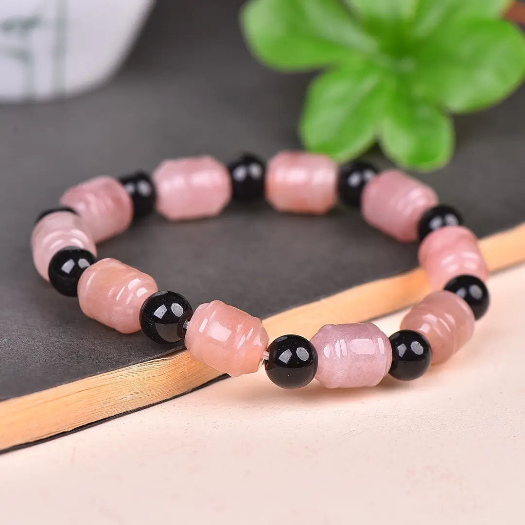 Passepartout Bracelet Gold Jade Pink Black Beads