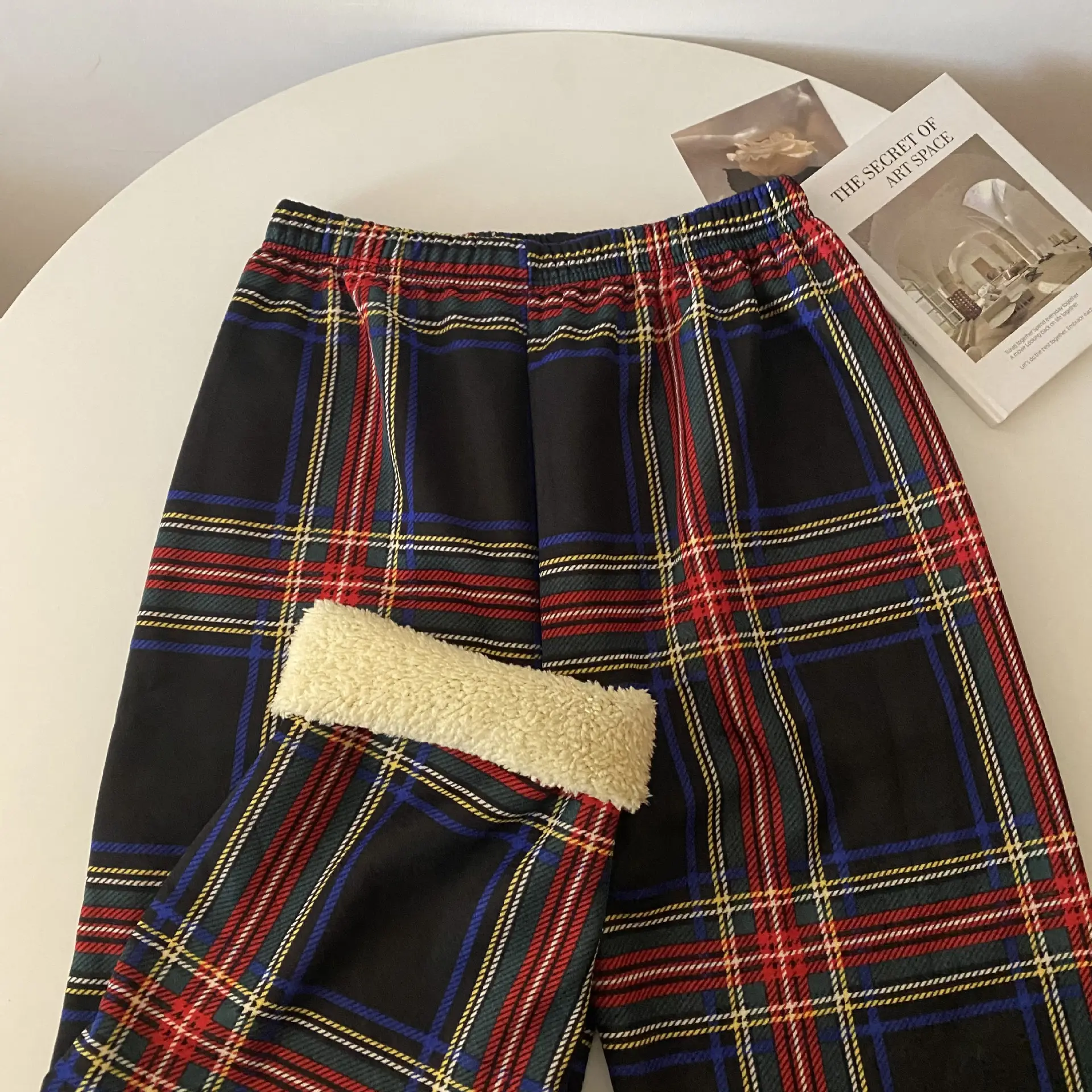 Men Winter Plaid Fleece Lined Slimming Pants 10 Colors — feature 12