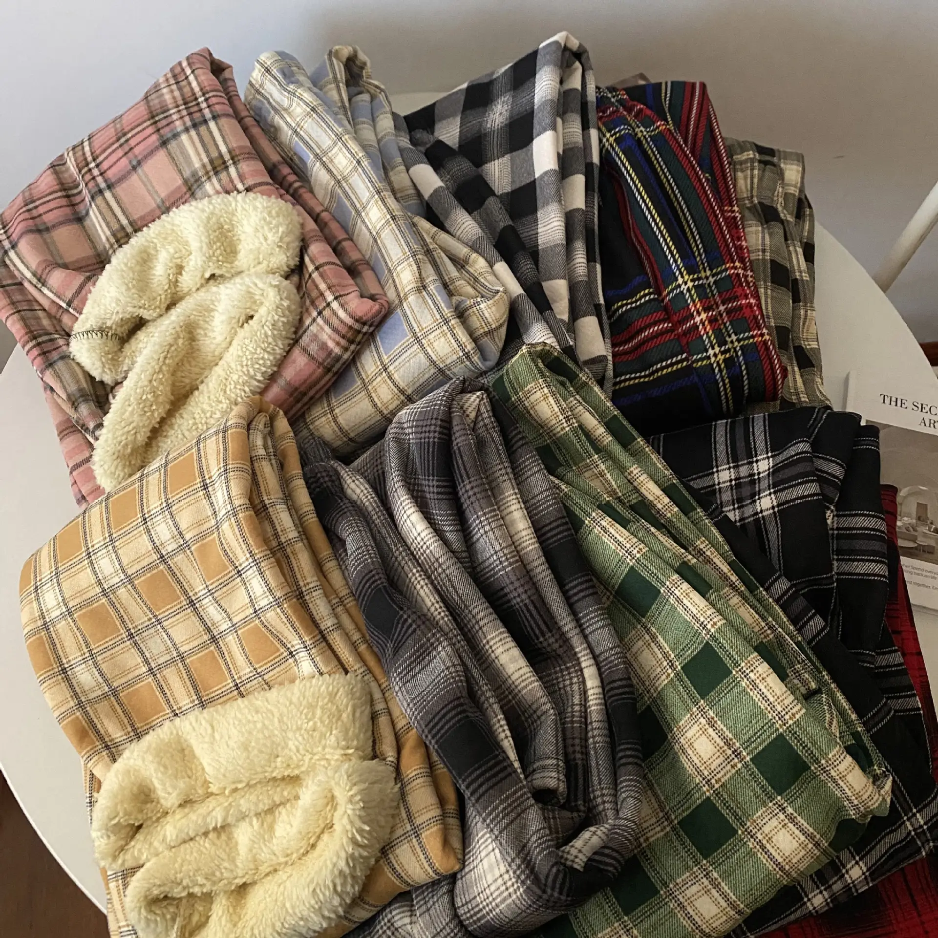 Men Winter Plaid Fleece Lined Slimming Pants 10 Colors — feature 14