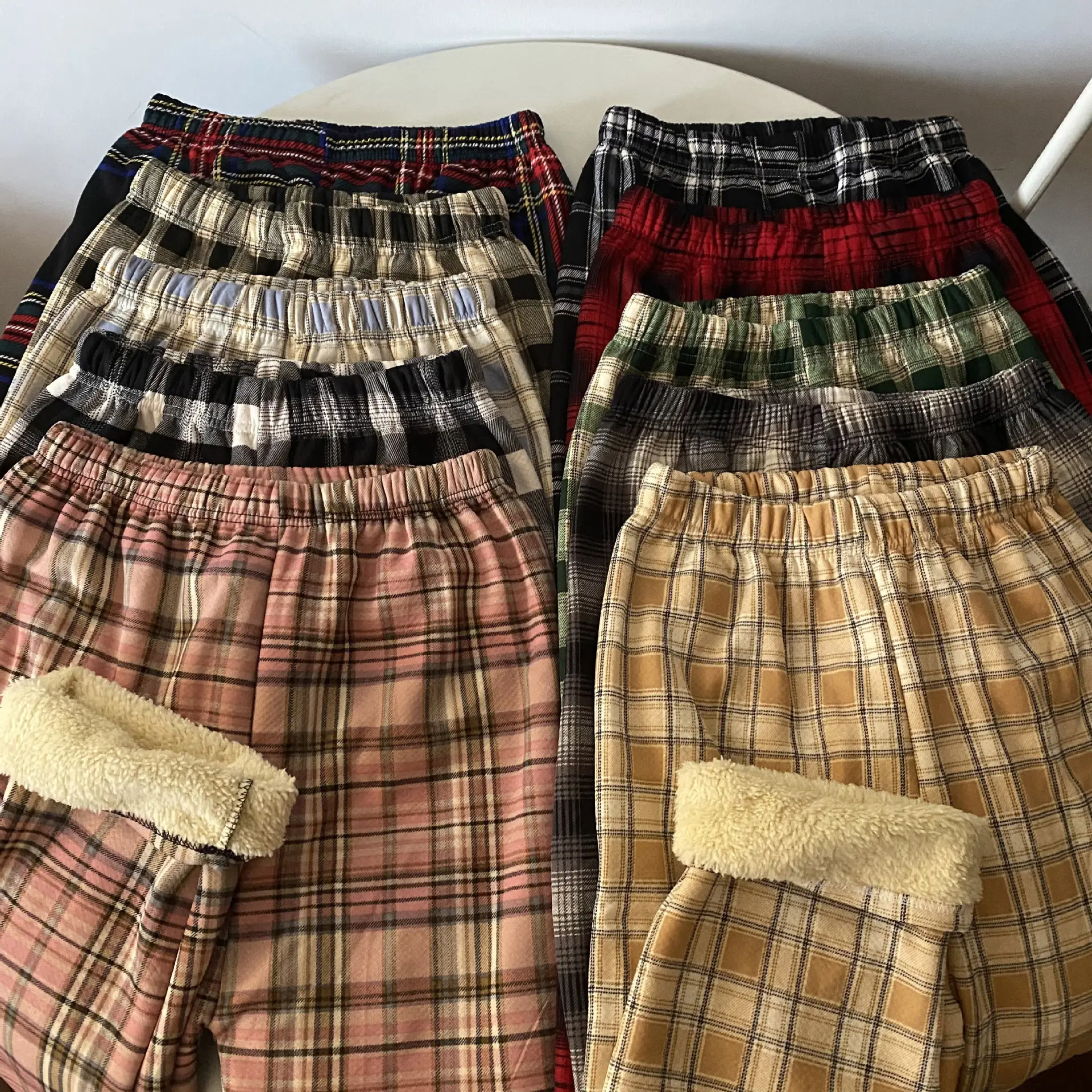 Men Winter Plaid Fleece Lined Slimming Pants 10 Colors — feature 5