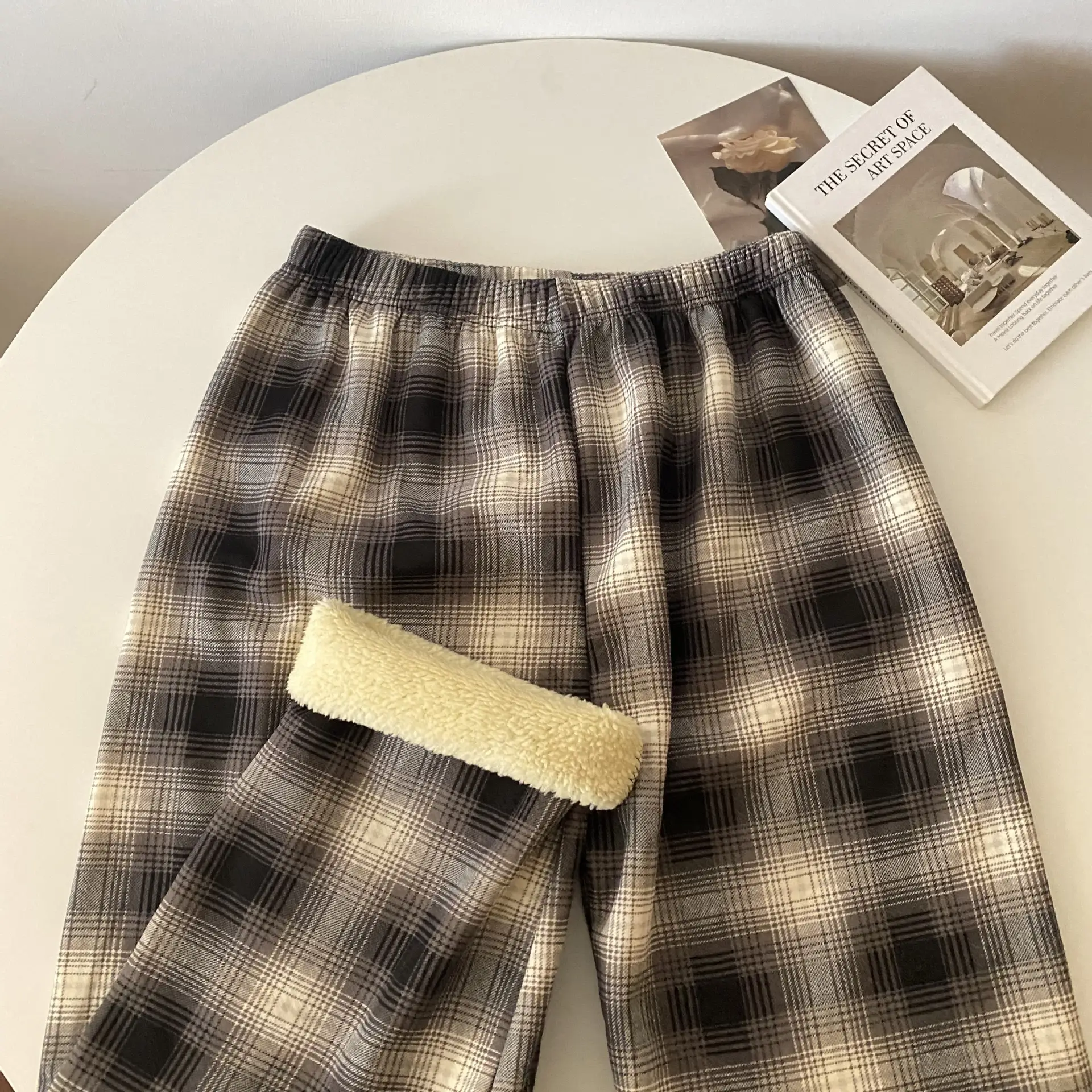 Men Winter Plaid Fleece Lined Slimming Pants 10 Colors — feature 8
