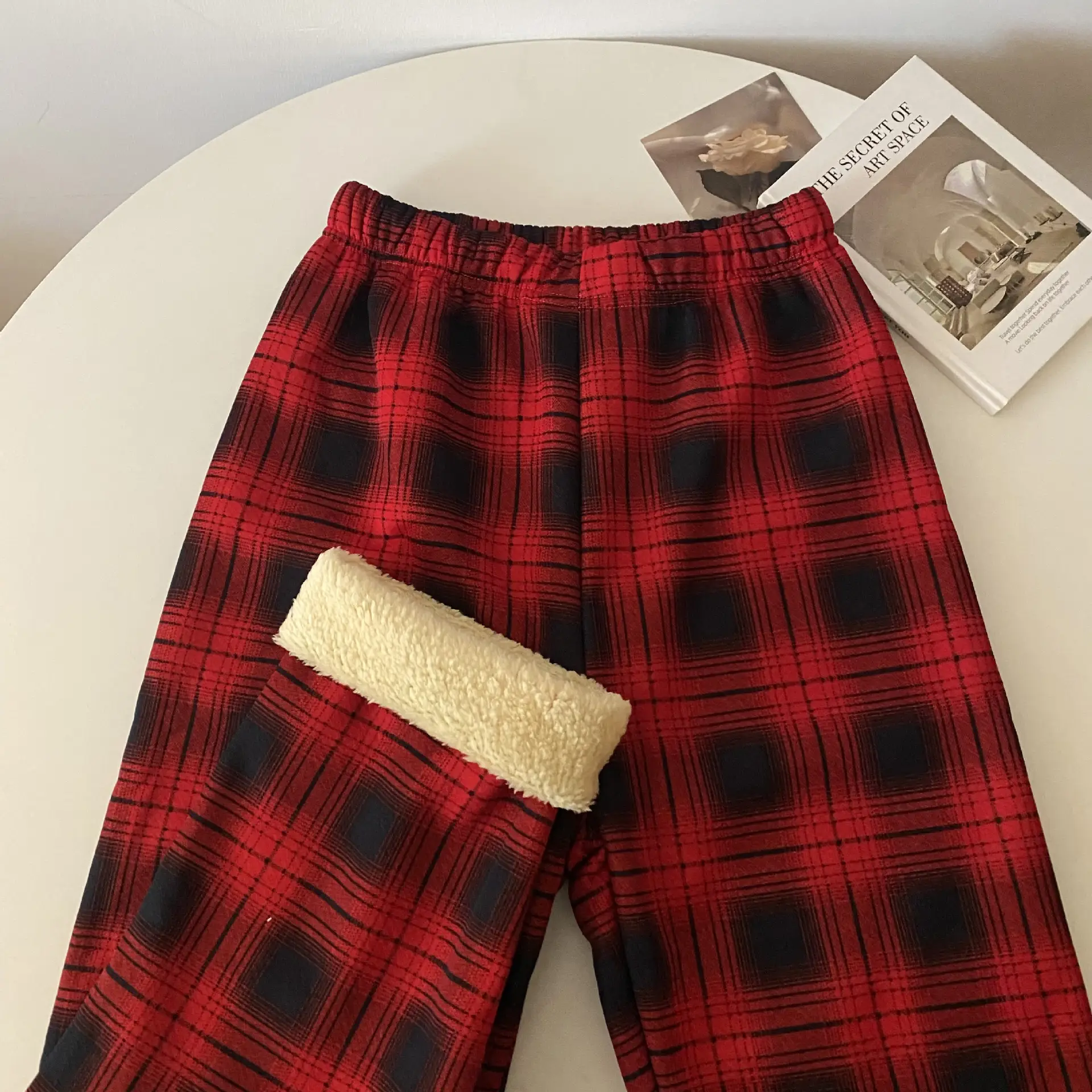 Men Winter Plaid Fleece Lined Slimming Pants 10 Colors — feature 9