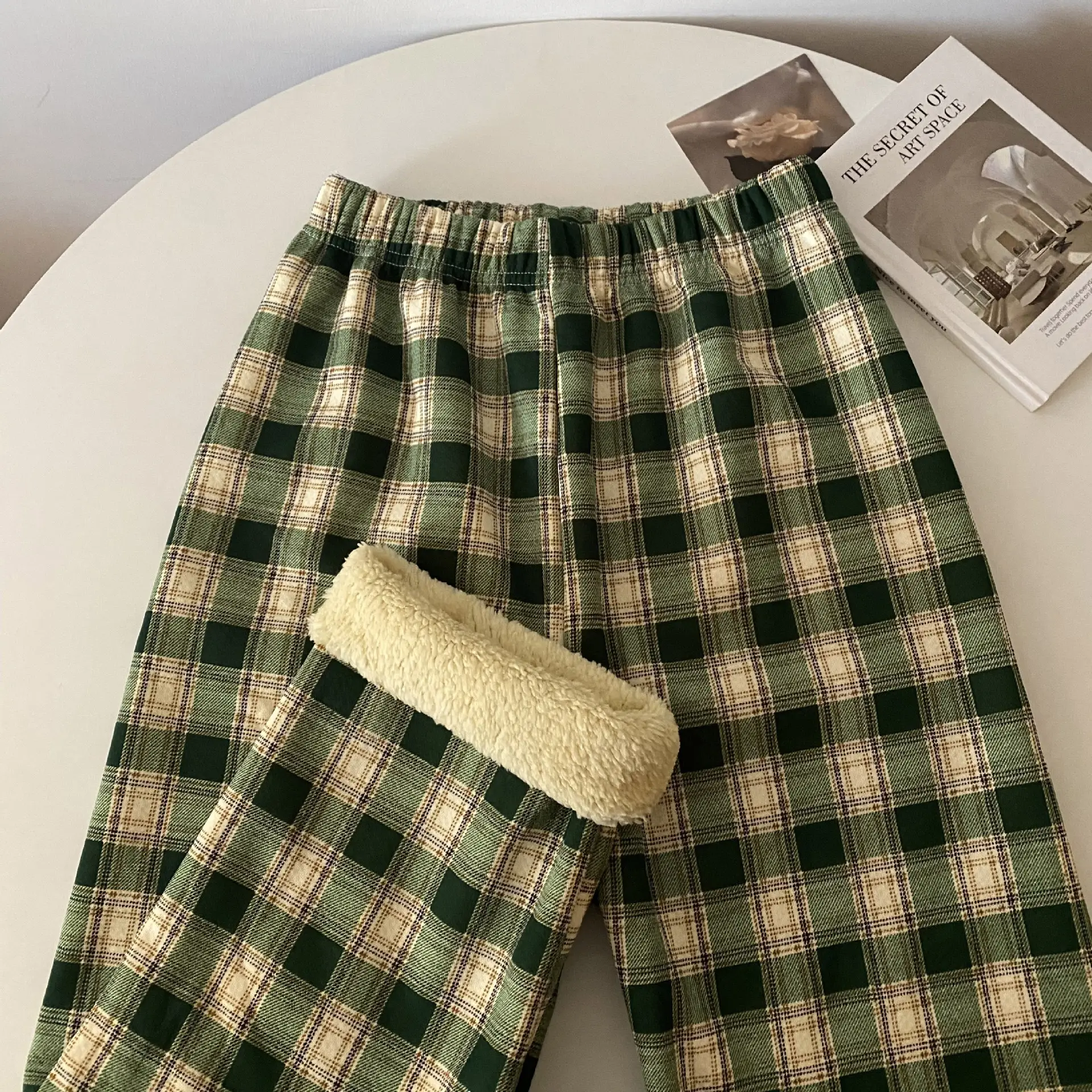 Men Winter Plaid Fleece Lined Slimming Pants 10 Colors - Image 2