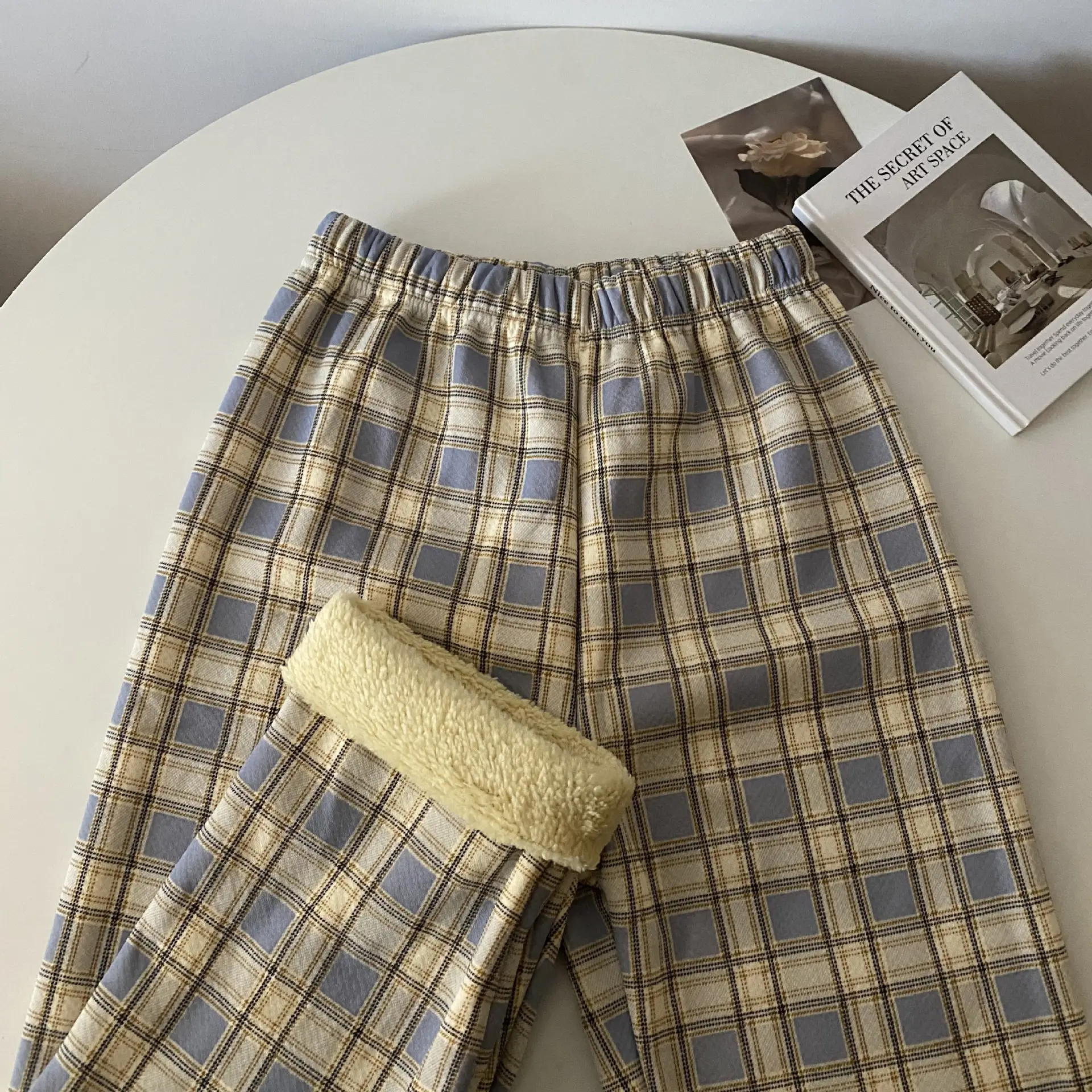 Men Winter Plaid Fleece Lined Slimming Pants 10 Colors - Image 3