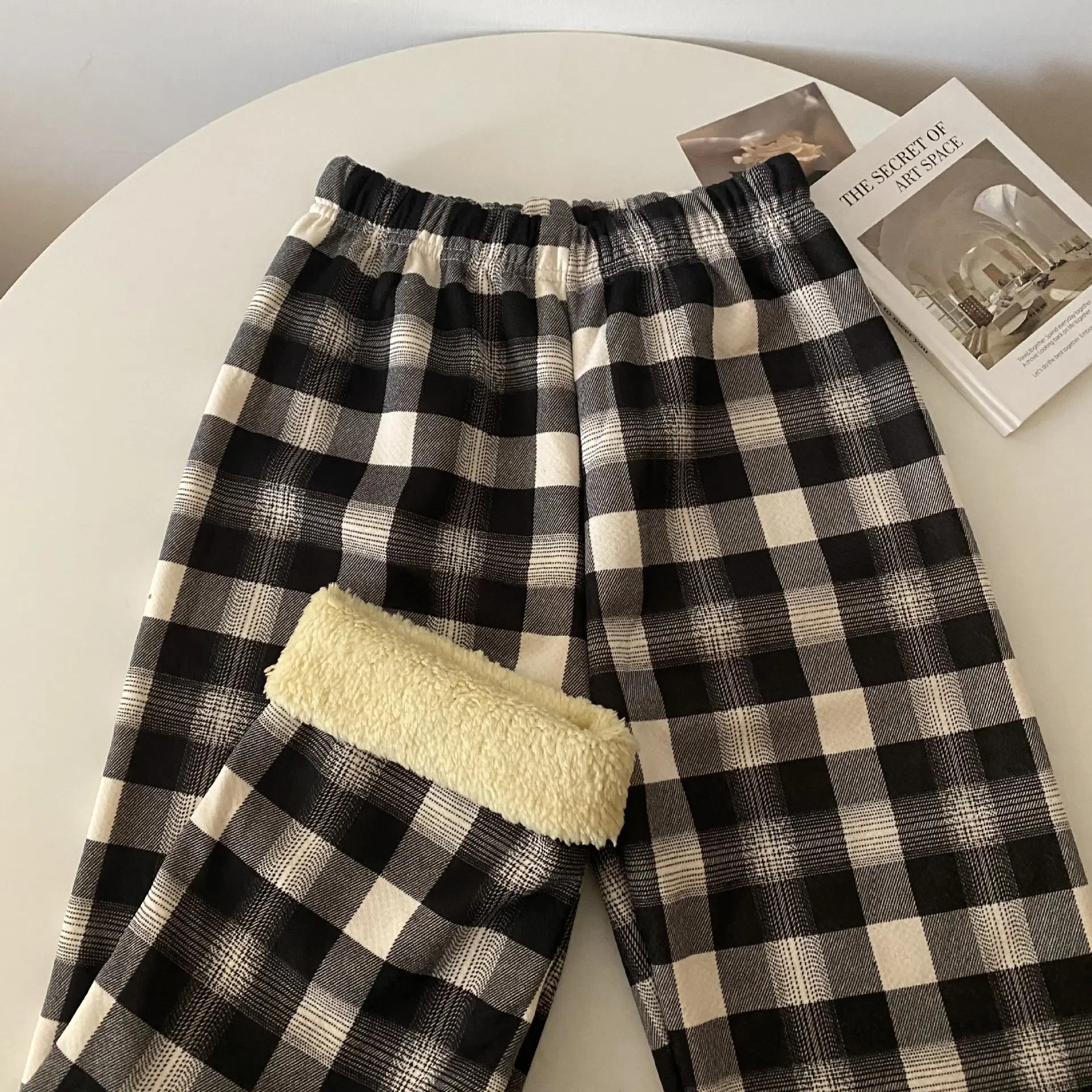 Men Winter Plaid Fleece Lined Slimming Pants 10 Colors - Image 4