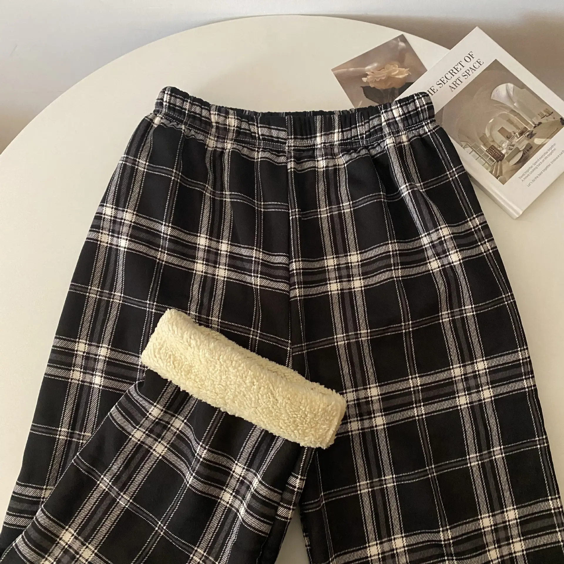Men Winter Plaid Fleece Lined Slimming Pants 10 Colors - Image 6