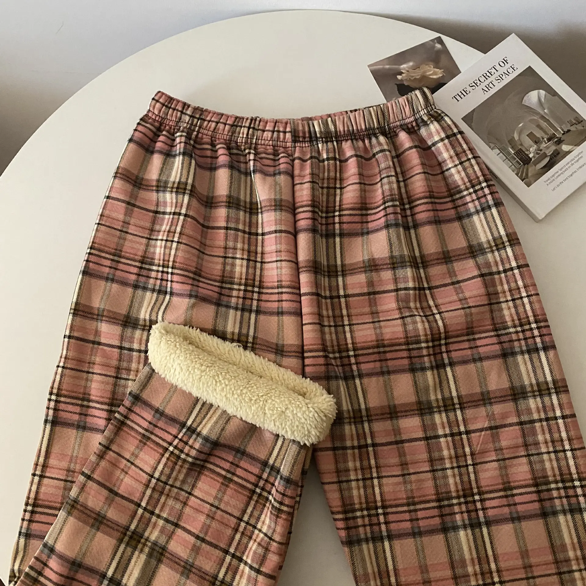 Men Winter Plaid Fleece Lined Slimming Pants 10 Colors - Image 9