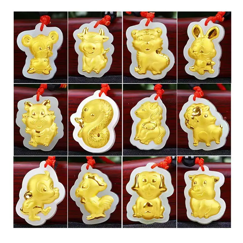 12 Zodiac Dragon Gold Pendant for Men Women
