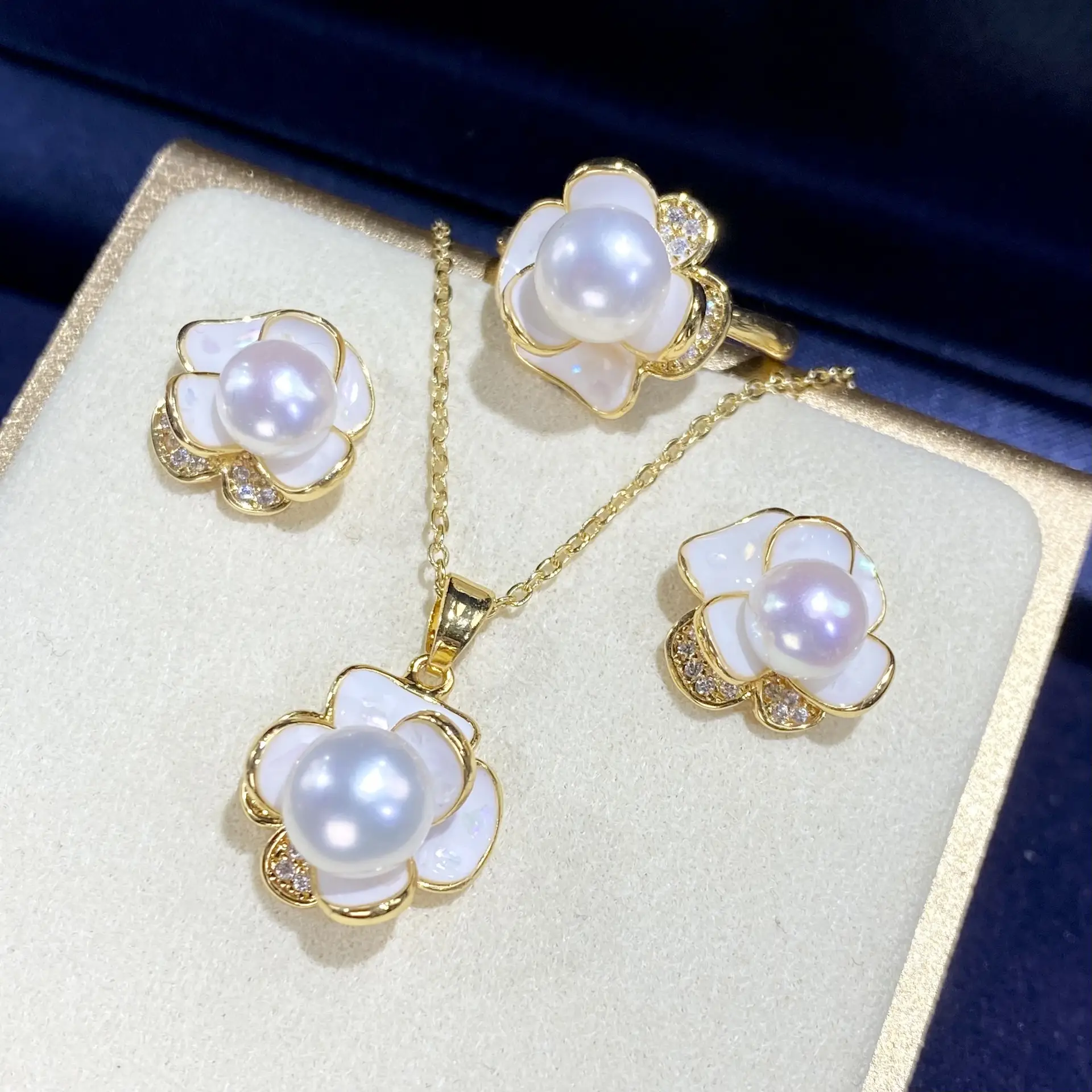 2025 Freshwater Pearl Camellia Jewelry Set S925 Gold - Image 5