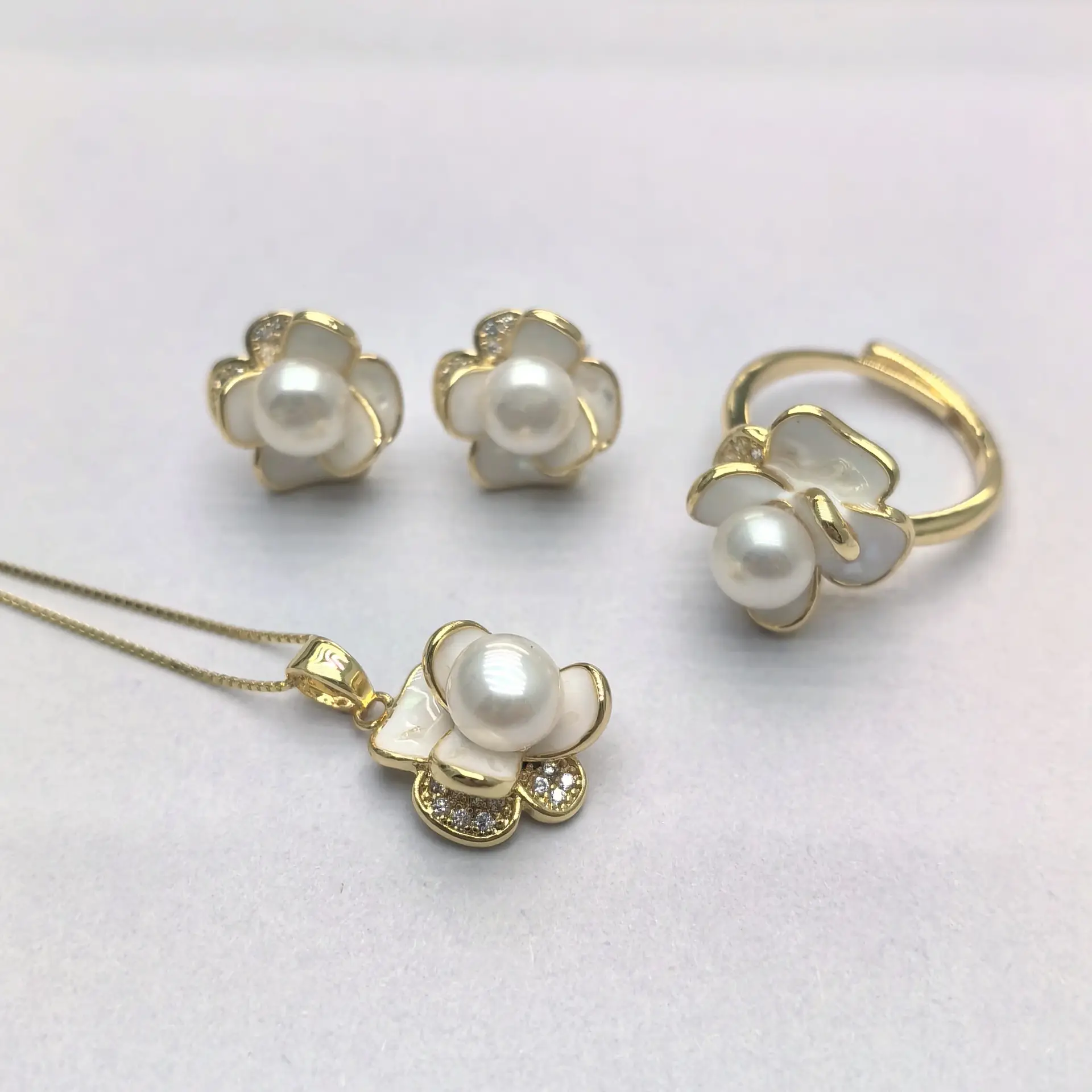 2025 Freshwater Pearl Camellia Jewelry Set S925 Gold - Image 6