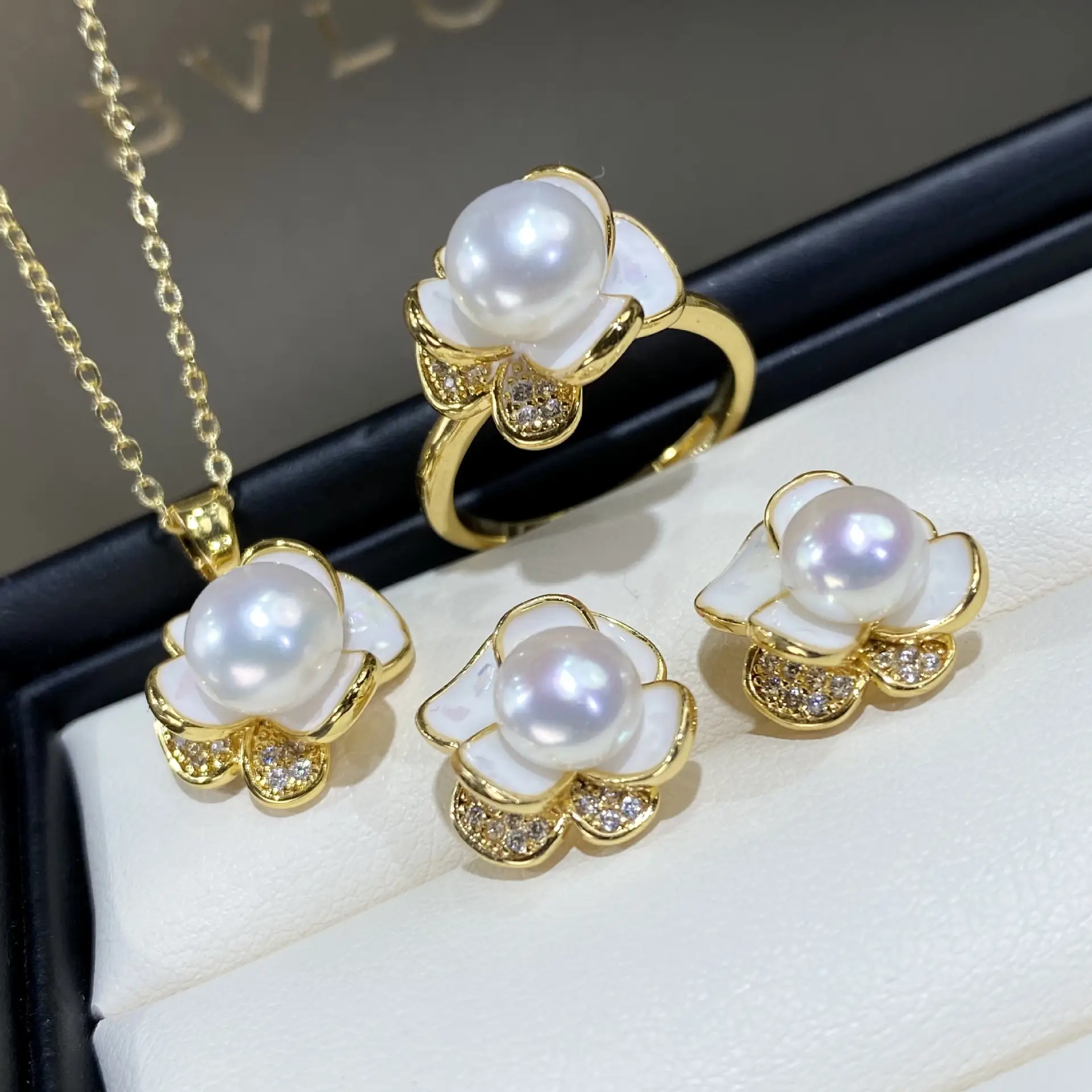 2025 Freshwater Pearl Camellia Jewelry Set S925 Gold — feature 6