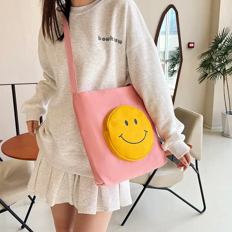 Pink Smile Face Messenger Bag for Women - Image 7