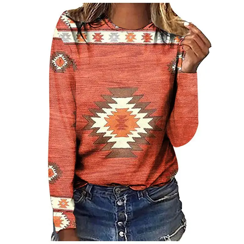 Cross-border European size long-sleeved T-shirt retro series 3D printed women's street long-sleeved sports T-shirt top Western Yama — feature 11