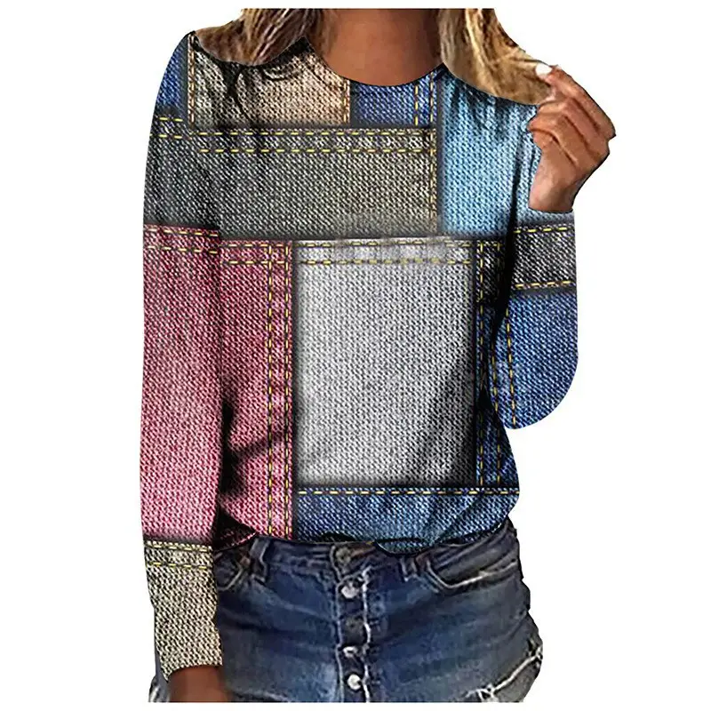 Cross-border European size long-sleeved T-shirt retro series 3D printed women's street long-sleeved sports T-shirt top Western Yama — feature 6