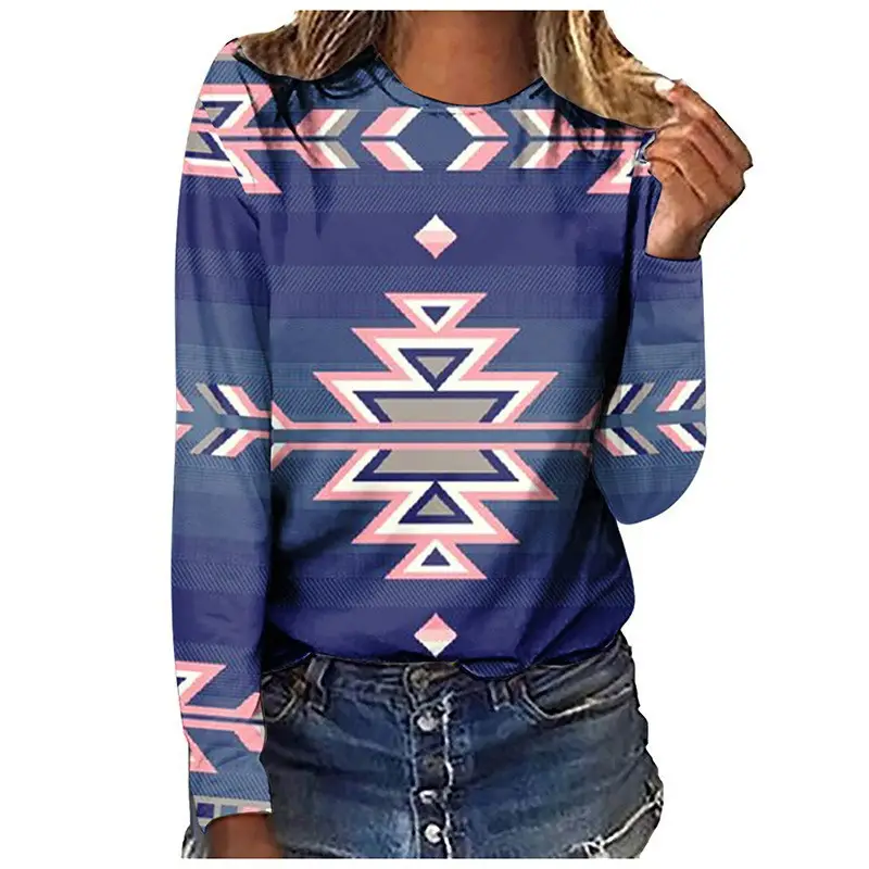 Cross-border European size long-sleeved T-shirt retro series 3D printed women's street long-sleeved sports T-shirt top Western Yama