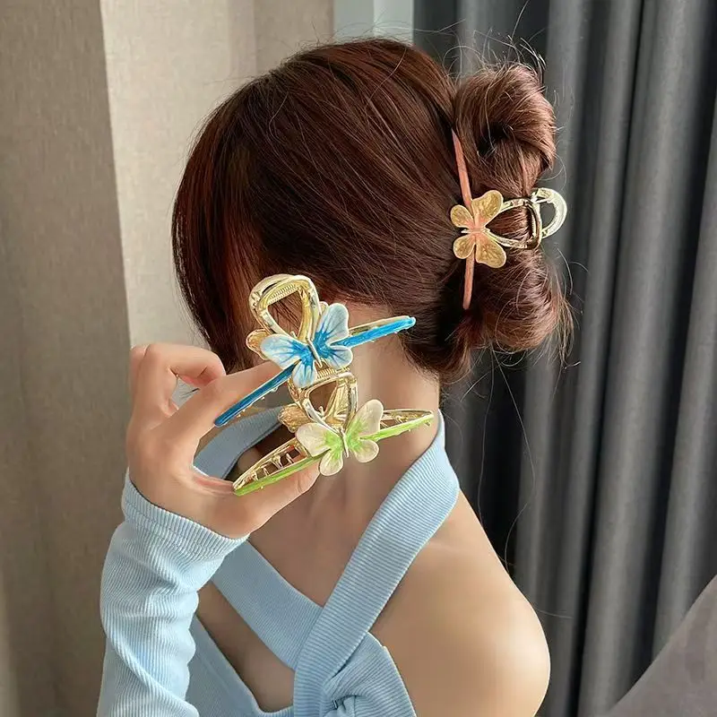 Korean Dongdaemun Butterfly Hairpin Women Large Back Head Flower Shark Clip — feature 3