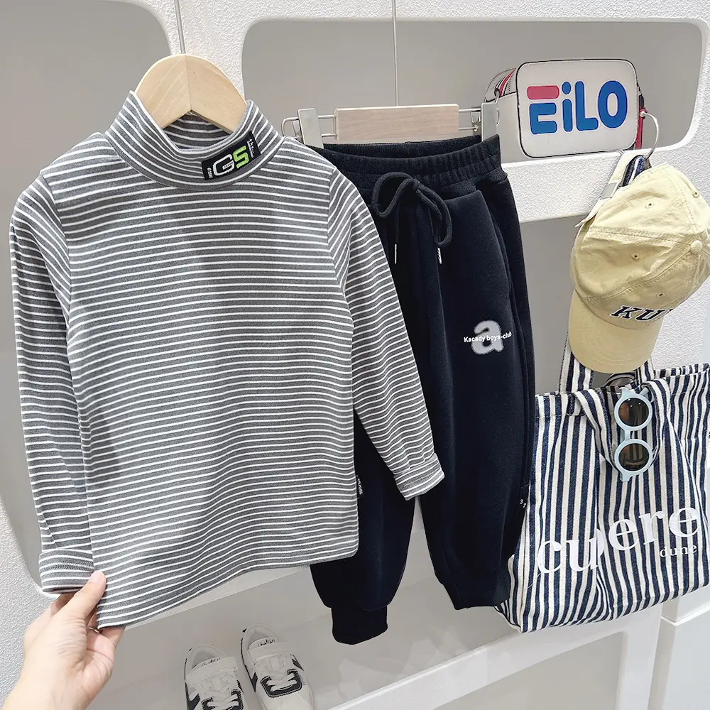 2023 Kids Striped Sweatshirt Set Boys Winter Casual - Image 2