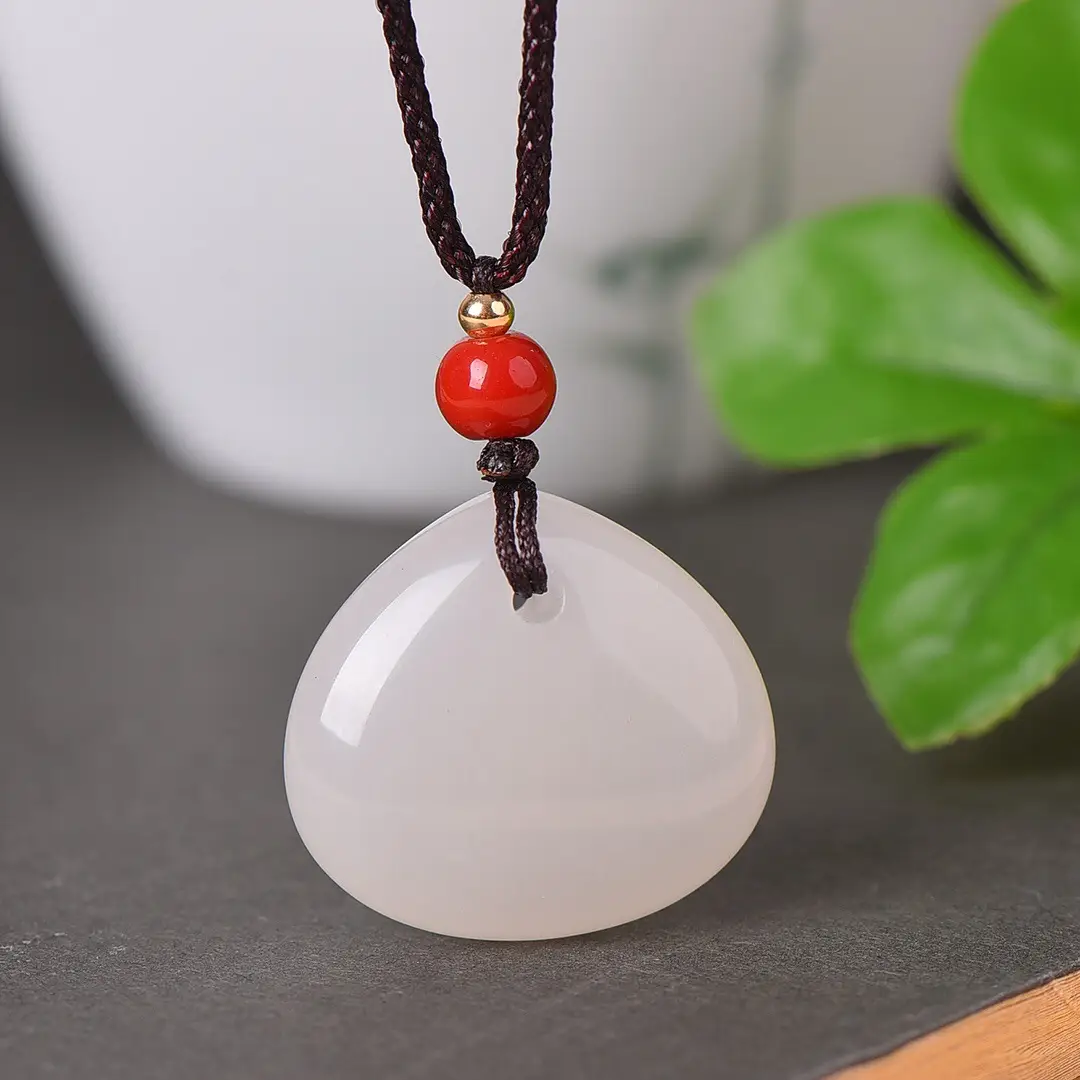 Jade Drop Pendant with Red Stone & Black Cord - Image 3