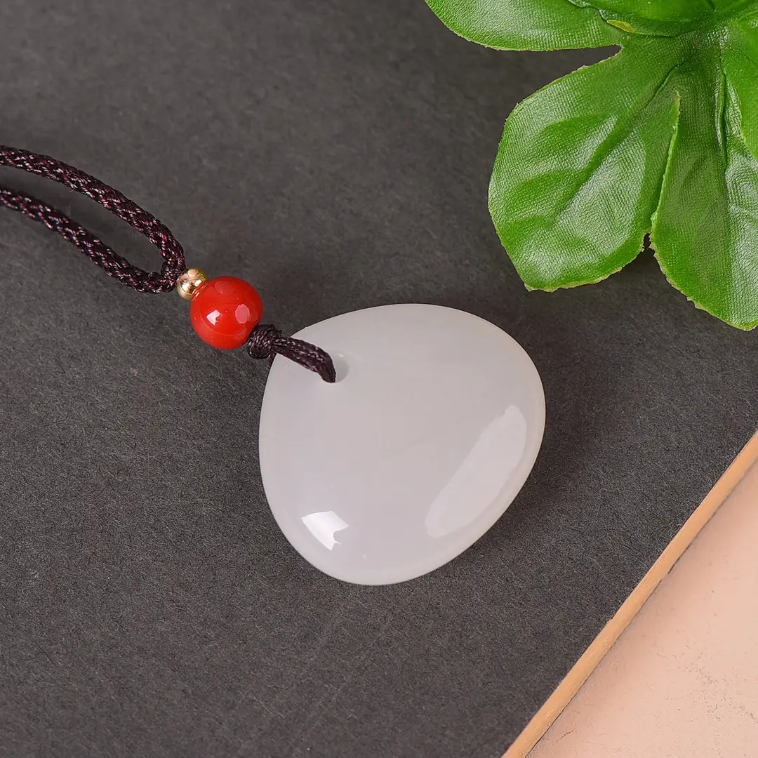 Jade Drop Pendant with Red Stone & Black Cord - Image 4