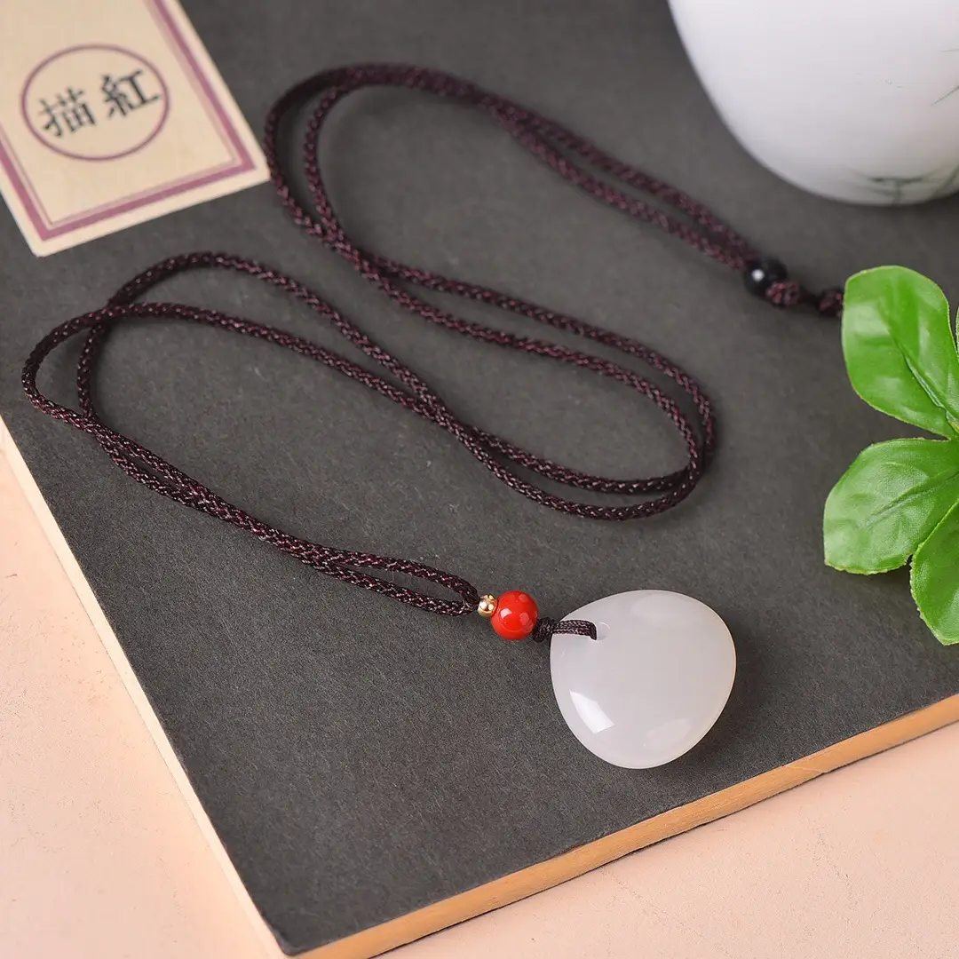 Jade Drop Pendant with Red Stone & Black Cord — feature 7