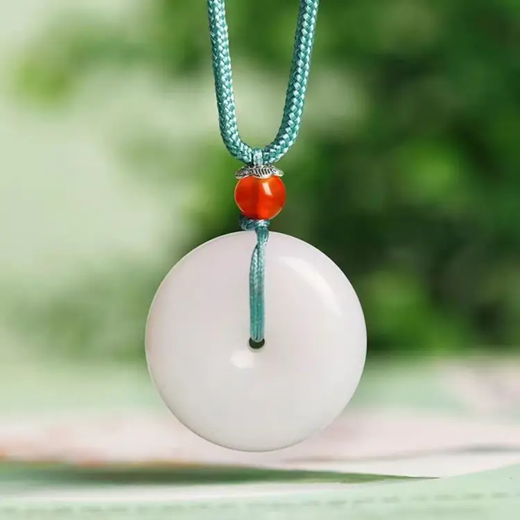 White Jade Jinshi Pendant with Red Stone - Image 2