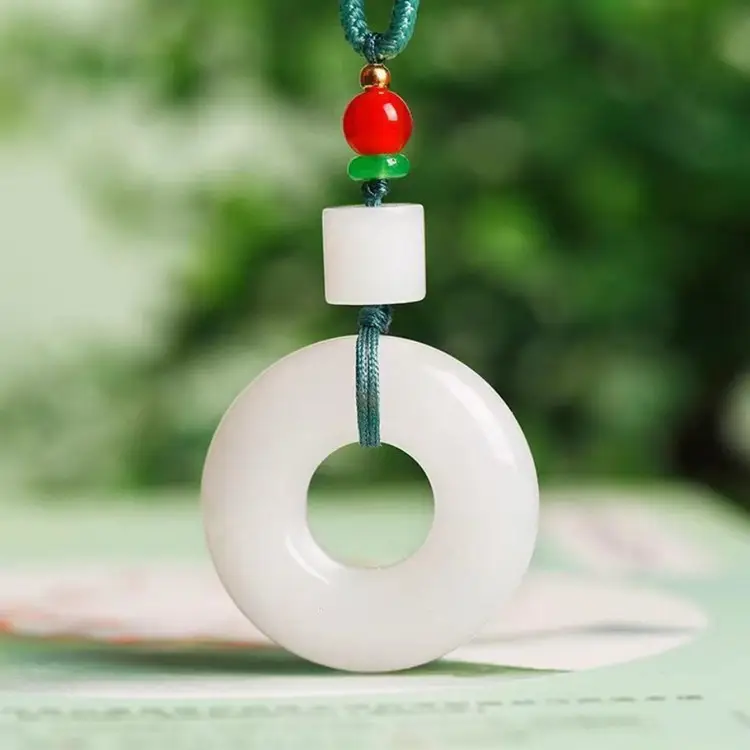 White Jade Jinshi Pendant with Red Stone - Image 3