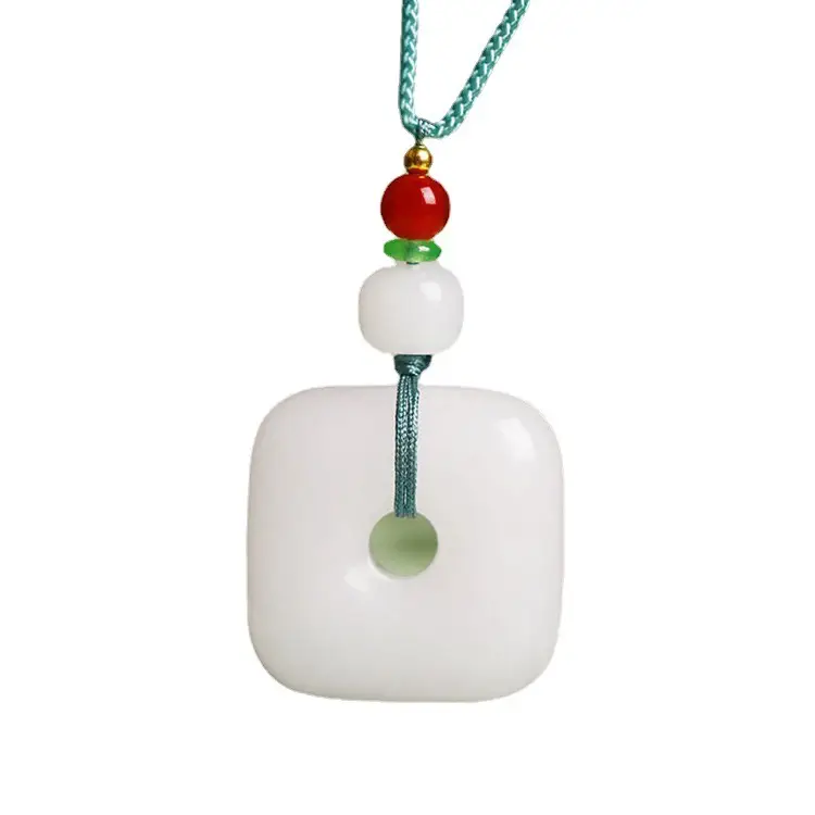 White Jade Jinshi Pendant with Red Stone - Image 8