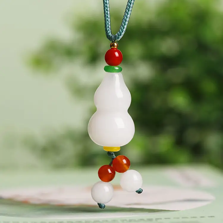 White Jade Jinshi Pendant with Red Stone - Image 5