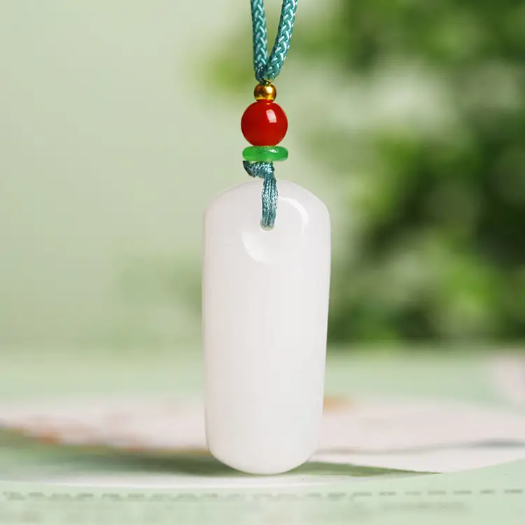 White Jade Jinshi Pendant with Red Stone - Image 6