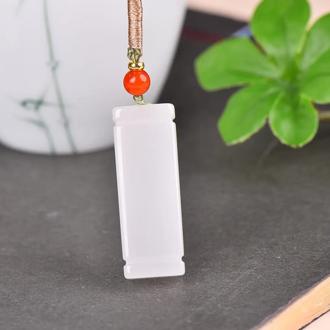 White Jade Pendant with Red Opal Accents - Image 3