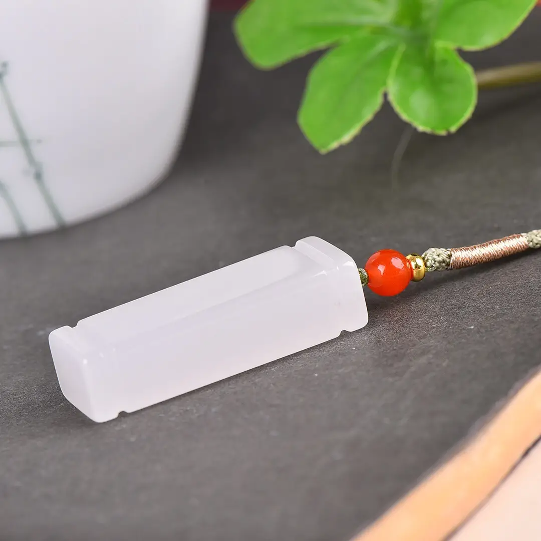 White Jade Pendant with Red Opal Accents - Image 4