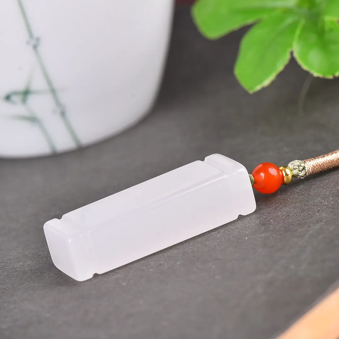 White Jade Pendant with Red Opal Accents — feature 7