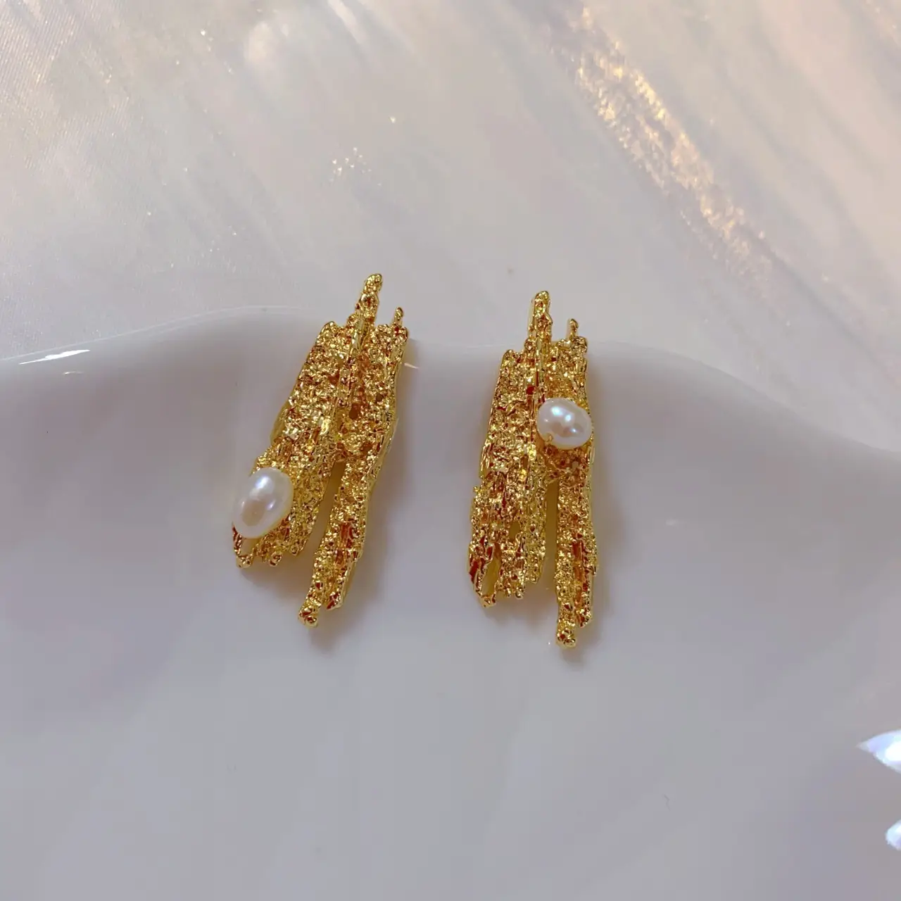 Romantic French Style Pearl Earrings Gold Minimalist Design