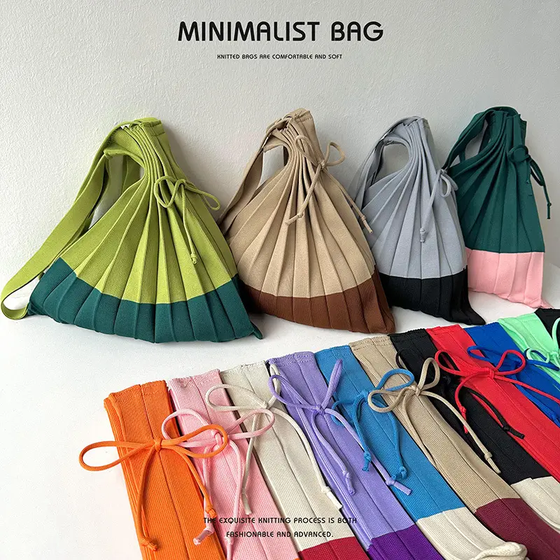 Foldable Knitted Shoulder Bag Large Capacity Multi Color