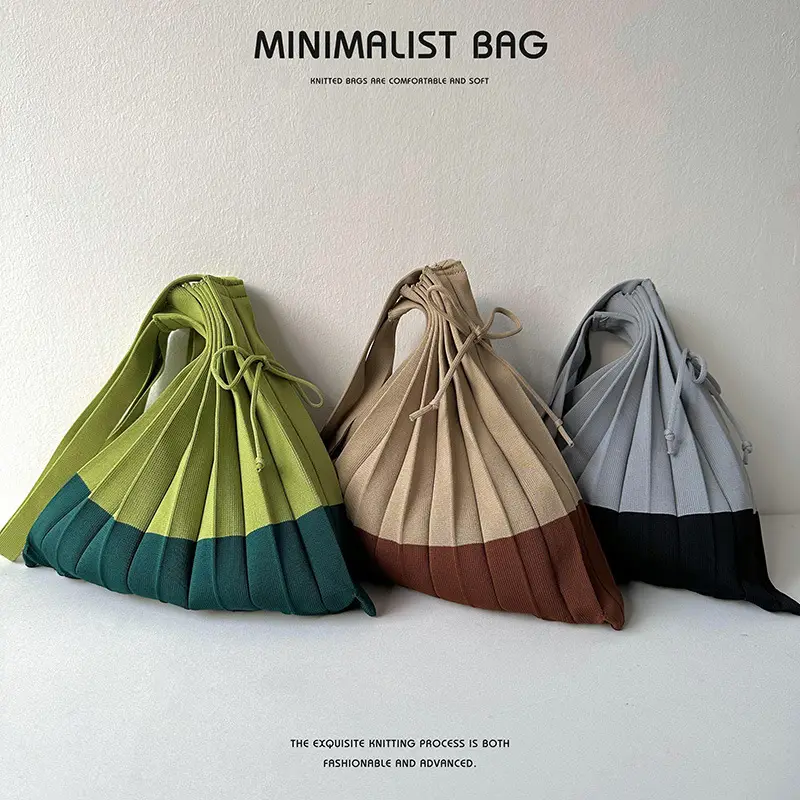 Foldable Knitted Shoulder Bag Large Capacity Multi Color