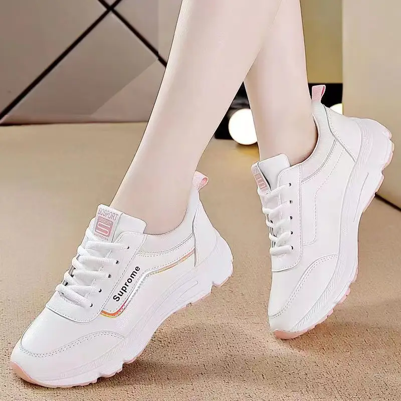 Women's shoes spring new sneaker women's leather casual Korean style versatile white shoes women's single shoes running daddy shoes - Image 2