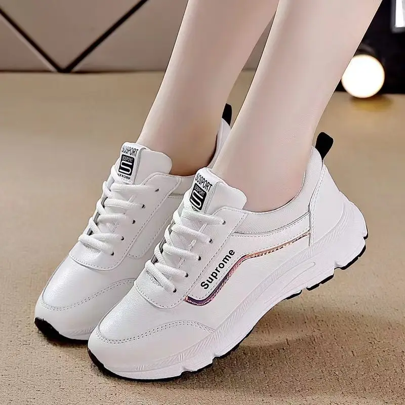 Women's shoes spring new sneaker women's leather casual Korean style versatile white shoes women's single shoes running daddy shoes - Image 3