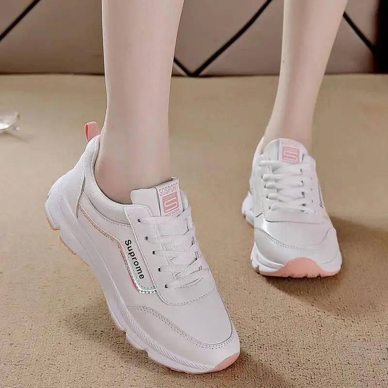 Women's shoes spring new sneaker women's leather casual Korean style versatile white shoes women's single shoes running daddy shoes - Image 4