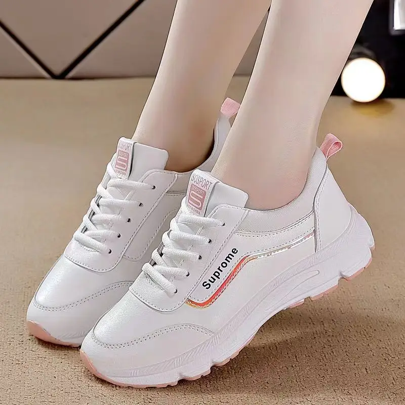Women's shoes spring new sneaker women's leather casual Korean style versatile white shoes women's single shoes running daddy shoes - Image 5