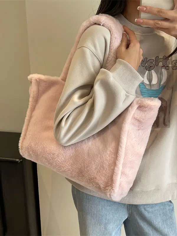 Women's White Plush Shoulder Bag 2023 Winter - Image 5